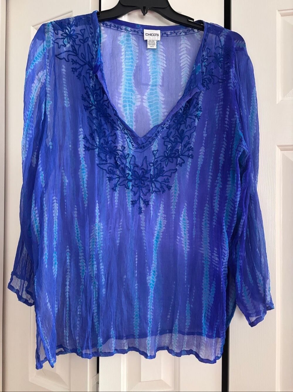 Chico’s Silk Sheer Embroidered Blouse/Coverup